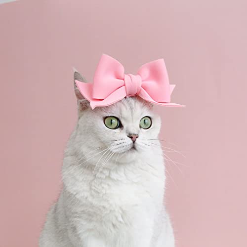 2Pack Pet Cute Bow Headbands Stretchy Handmade Bow Headband for Dog Cat Puppy Bathroom Apparel Birthday Party Wedding Xmas New Year Valentines Day Costume Photo Prop(Pink, Red)
