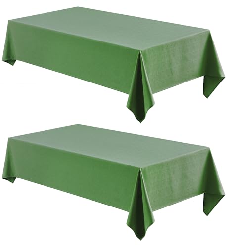 Veblandy 2 Pack Rectangle Tablecloth, 52x70 inch, Water Resistant Wrinkle Free Linen Textured Table Cloth Washable, Decorative Fabric Table Cover for Dining, Party and Camping, Green - color: Green, size: 52" x 70" (Rectangular)