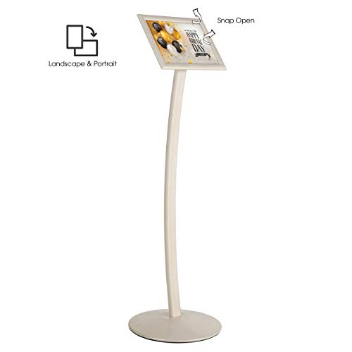 M&T Displays Curved Menu Board, 8.5x11 Pedestal Sign Holder White Pearlic Floor Standing Aluminum Front Loading Easy Open Poster Message Advertisement Holder For Restaurant Cafe Hotel - color: White Pearlic, size: 8.5x11