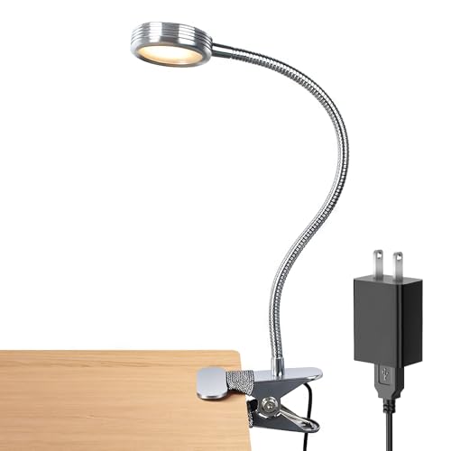 LEPOWER Clip on Light/Reading Light/Book Lights/Desk Lamp Color Changeable/Night Lights Clip on for Desk, Bed Headboard and Computers, Adapter Included, Silver - color: Silver