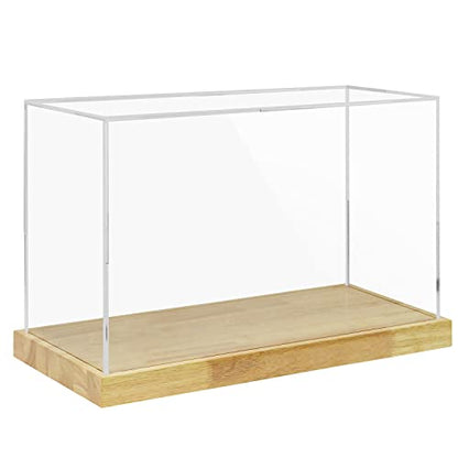 Clear Acrylic Display Case with Solid Butcherblock Base for Trophy, Collectibles, Assemble Cube Display Box Stand Dust Proof Protection Showcase for Action Figures Toys - by BenchPro - size: 16" H x 24" L x 12" D, style: 1.75" Thick Wood