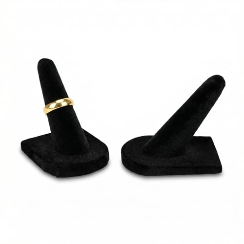 2 Pcs Velvet Ring Holder Stand Jewelry Display Black Holders for Engagement Rings Wedding Showcase Selling Vendors Elegant Ring Organizer Jewelry Stand for Home or Shop Use