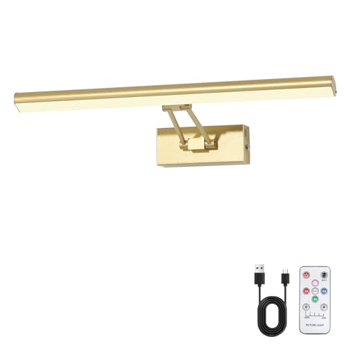 Picture Light, 16 inches Art Light, Picture Light Battery Operated,3CCT Picture Lights for Wall,Battery Operated Wall Lights,Gallery Light for Wall,Photo,Library (Gold-Painted) - color: Painting Gold, size: 16inches