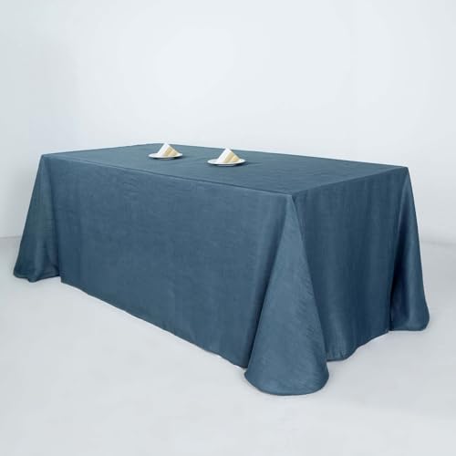 Efavormart 90x132 Blue Premium Faux Linen Rectangular Tablecloth | Wrinkle Free Tablecloth - color: Blue, size: 132" x 90" (Rectangular)