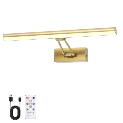 Picture Light, 16 inches Art Light, Picture Light Battery Operated,3CCT Picture Lights for Wall,Battery Operated Wall Lights,Gallery Light for Wall,Photo,Library (Plating Brass Gold) - color: Plating Brass, size: 16inches