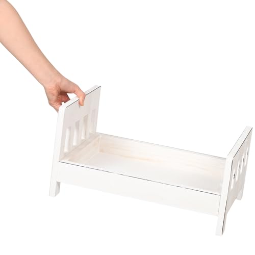 Cabilock Newborn Photography Prop Bed, Handcrafted Rustic Wooden Baby Photo Bed, Detachable Studio Photoshoot Props, 16. 53 X 11. 22 X 8. 46 Inches, White - color: White