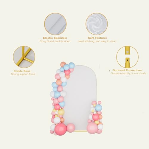 UDEAR 6.6FT Metal Arch Stand with White Cover, Arc Design with Fitted Cover, for Weddings, Parties, Baby Showers, Climbing Plants, Photo Backdrops - color: Gold with White Cover, size: 6.6FT