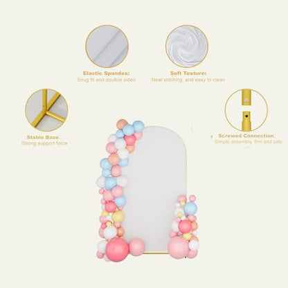 UDEAR 7.2FT Metal Arch Stand with White Cover, Arc Design with Fitted Cover, for Weddings, Parties, Baby Showers, Climbing Plants, Photo Backdrops - color: Gold with White Cover, size: 7.2FT
