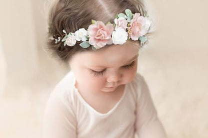 Flower Girl Flower Crown Pink Baby Girls Floral Headpieces Kids Headband Children Hair Wreath Photo Prop (Blush pink-Child Size) - color: Blush pink