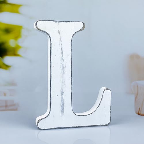 6 Inch Rustic White Wood Letters Unfinished Wood Letters for Wall Decorative White Retro Standing Letters Sign Board Decoration for Craft Home Party Projects (L) - color: L