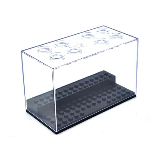 Display Case Box for Minifigure Action Figure, Clear Acrylic Building Block Display Box for Lego, Stackable Dustproof Storage Container with 2 Steps for Collectible Figurines, Fit for Lego Lovers - color: Black
