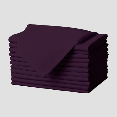 Gee Di Moda Cloth Napkins - 17 x 17 Inch Eggplant Dinner Napkins - Set of 12 Soft & Absorbent Washable Fabric Cloth Table Napkins with Hemmed Edges for Hotel Restaurant, Holiday Parties & Wedding - color: Eggplant