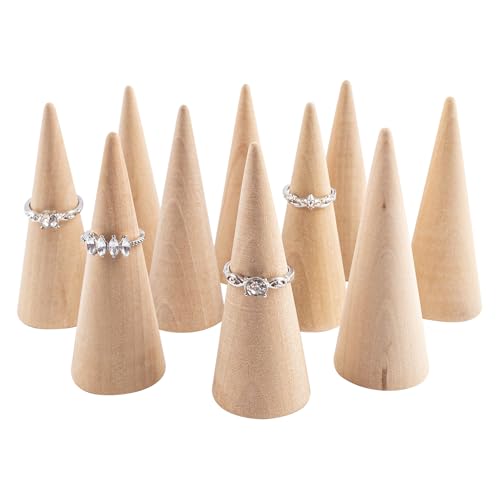 AUEAR, 10 Pack Wooden Cone Wood Ring Display Holder Finger Jewelry Stand DIY - color: Style D Natural, size: Style D