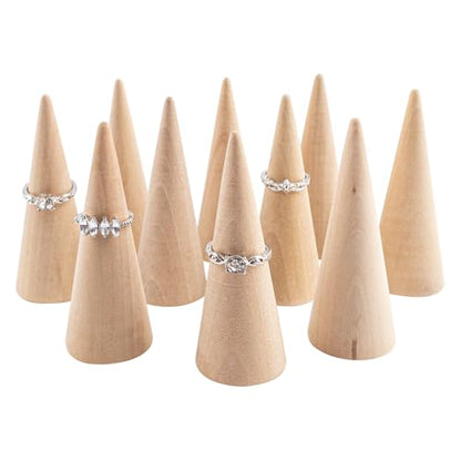 AUEAR, 10 Pack Wooden Cone Wood Ring Display Holder Finger Jewelry Stand DIY - color: Style D Natural, size: Style D