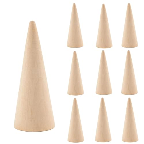 AUEAR, 10 Pack Wooden Cone Wood Ring Display Holder Finger Jewelry Stand DIY - color: Style D Natural, size: Style D