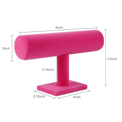 TENINYU Hovering T-Bar Bracelet Necklace Earring Bangle Pendants Anklet Tower Watch Key Jewelry Display Stand for Home Organization (Rose Red) - color: Rose Red