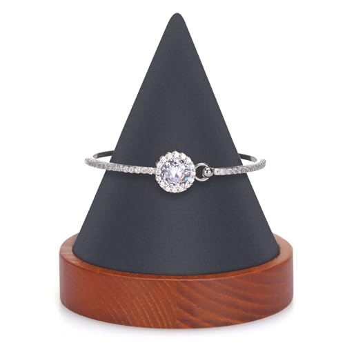 Conical Bracelet Bangle Watch Holder with Wooden Base Exquisite Size for Vendors Exhibit Trade Shows Retail Stores (Gray) - color: Gray