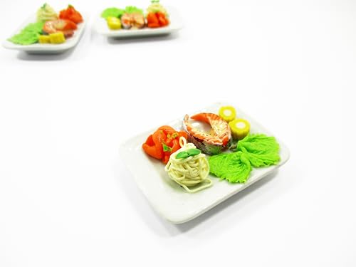 1:6 Dollhouse Miniature Food Seafood Salmon Steak Ceramic Plate 14708