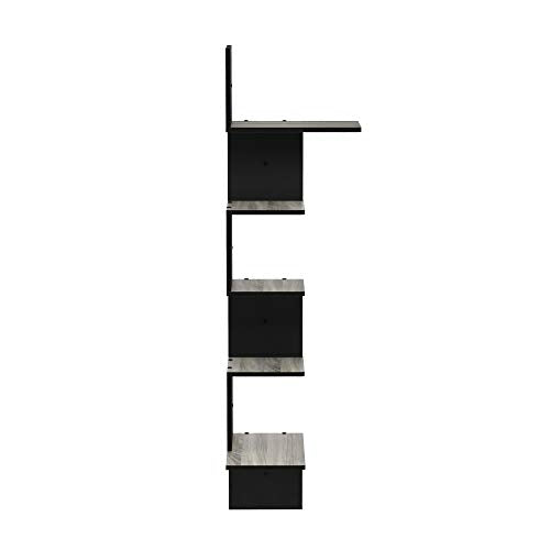 Furinno Rossi Wall Mounted Shelves, 5-Tier Rectangle, French Oak Grey/Black - color: French Oak Grey/Black, style: 5-Tier Square