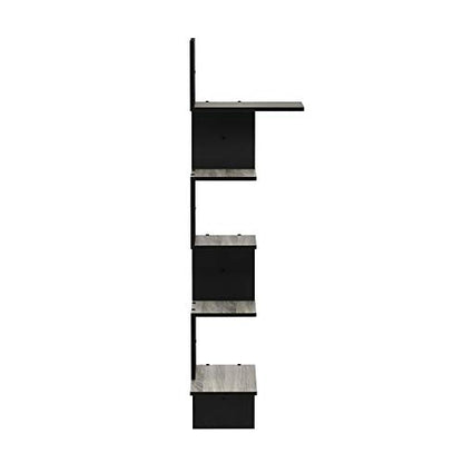 Furinno Rossi Wall Mounted Shelves, 5-Tier Rectangle, French Oak Grey/Black - color: French Oak Grey/Black, style: 5-Tier Square