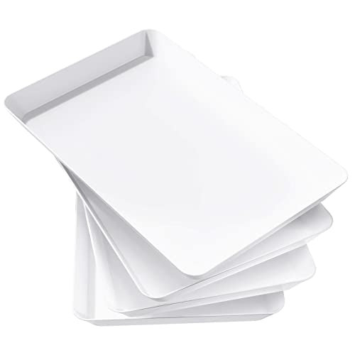 Lifewit Serving Tray for Party Supplies, Reusable Serving Platter for Catering, Snack, Fruit, Charcuterie, Appetizer, Plastic Food Trays, Hosting Essentials, BPA Free, White, 4 Pcs, Large(15" x 10") - size: Large(15x10)