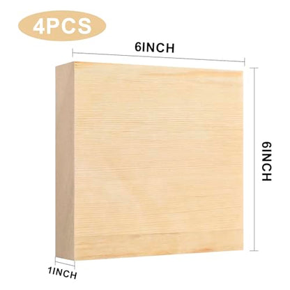 6x6x1 Inch Solid Wood Carving Blocks, 4 Pcs Rectangle Wooden Blocks for Crafting, Unfinished Wood Blocks for Crafts DIY Supplies Coasters Engraving Painting Beginners and Adults - size: 6x6x1 Inch