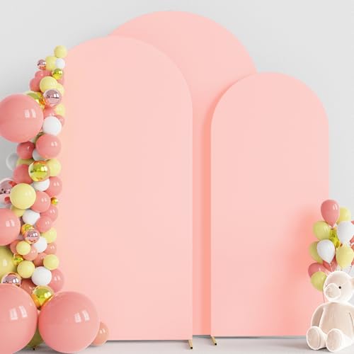 Wokceer Wedding Arch Backdrop Cover 7.2FT, 6.6FT, 6FT Set of 3 Spandex Fitted Blushing Pink Arch Covers for Round Top Chiara Arch Backdrop Stands Cover for Birthday Party Ceremony Decor - color: Blushing Pink, size: 7.2FT,6.6FT,6FT