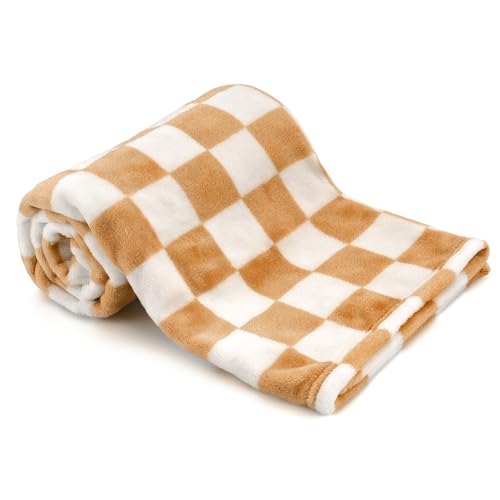 GreatBba Plush Checkered Baby Blanket for Boys Girls Nursery, 30"*40" Warm Short Fleece Blanket Neutral for Infant Newborn, Small Fuzzy for Sleeping, Chenille Baby for Stroller (Orange&White) - color: Orange&white