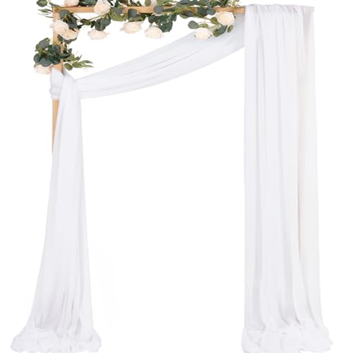 MLMC White Sheer Wedding Arch Draping Fabric 1 Panel 29" x 20 FT Extra Long Airy Gauze Drapes Backdrop Curtains 6.6 Yards Light Weight Outdoor Drapery Panels for Wedding Ceremony Church Events Decor - color: White