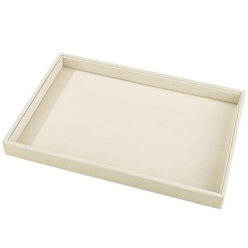 13.8" x 9.5" Velvet Jewelry Tray Jewelry Display Tray, Stackable Empty Plate Trays for Earrings Necklaces Bracelet Rings Display Showcase - Light Khaki - color: Light Khaki, size: Flat Tray 13.8"x9.5"