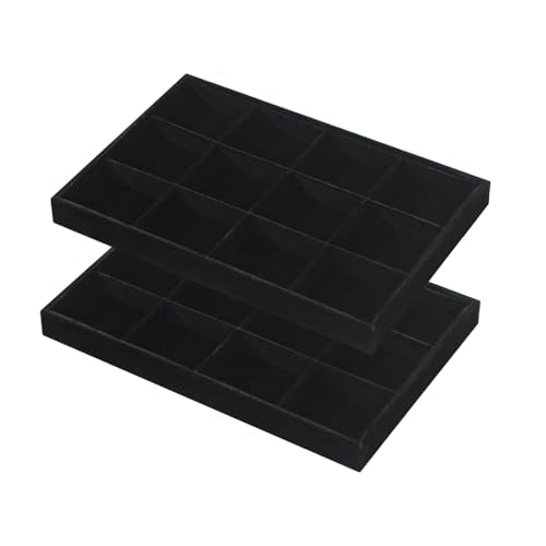 2pcs/Set Velvet Jewelry Tray, 12 Grids Large Storage Tray for Bracelet Bangle Beads Display, Jewellery Organizer Box Tray for Home Drawer or Shop Store Selling Show (Black Velvet) - color: Black, size: 12 Grid