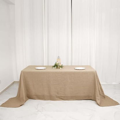Efavormart 90"x132" Natural Jute Faux Burlap Round Tablecloth | Boho Chic Table Linen - color: Natural Boho, size: 132" x 90" (Rectangular)