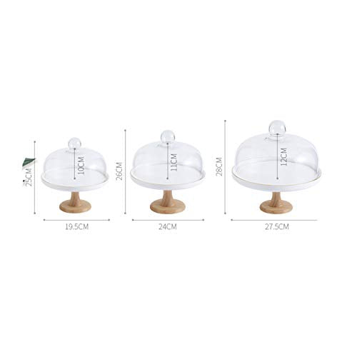 Food Covers,Splatter Covers,Wedding Cake Display Stands, Round Glass Dome Cover Cheese Dome Ceramic Trays with Wooden Base Bread Decoration Stands and Photo Props - size: 27.5cm