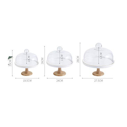Food Covers,Splatter Covers,Wedding Cake Display Stands, Round Glass Dome Cover Cheese Dome Ceramic Trays with Wooden Base Bread Decoration Stands and Photo Props - size: 27.5cm