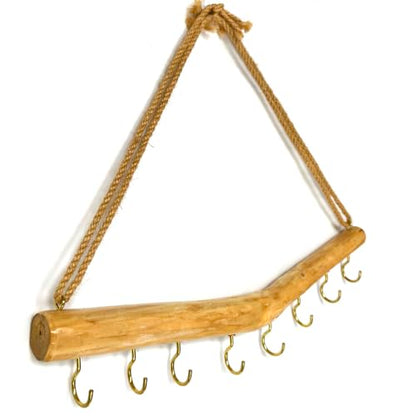 15.7-Inch Rustic Wood Wall Hanging Jewelry Organizer Handmade Natural Wood Logs Branch Decor (Branch with 8 Metal Hooks)