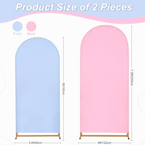 Arch Backdrop Cover Set of 2(6ft/7.2ft) Double Color Wedding Arch Cover Spandex Fitted Arch Covers,Round Top Arch Backdrop Cover for Baby Shower Gender Reveal Boy or Girl Decoration (Pink&Purple) - color: Pink+Blue, size: 6.6ft+7.2ft