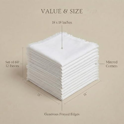 ACCENTHOME White Cotton Linen Napkin Set of 12 18x18 inch Dinner Napkins - Washable Soft Premium Hotel Quality Reusable Hemmed Edges Napkins Perfect Table Linens for Family Dinners, Weddings - color: 12 - White, size: 18"x18" - Pack of 12