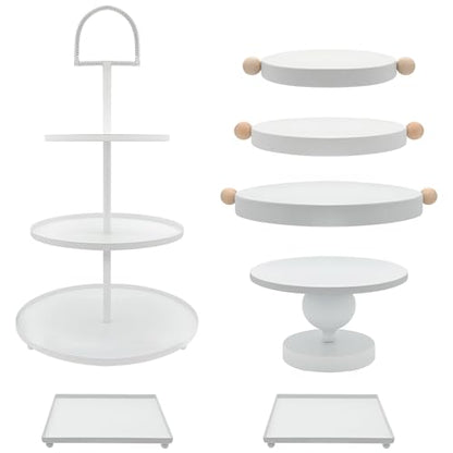 Set of 7 White Cake Stands Metal Dessert Display Holder Round 3 Tier Cupcake Stand Serving Tray Platter Cake Pedestal Stand for Party Weddings Birthday Baby Showers Anniversary - color: White