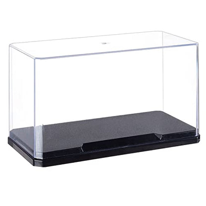 OLYCRAFT Clear Plastic Display Case 7x3.5x4 Inch Display Stand Box Self-Assembl Display Case with Black Base Dust Proof Protection Showcase for Collection Bricks Blocks Models - color: Black Flat Base