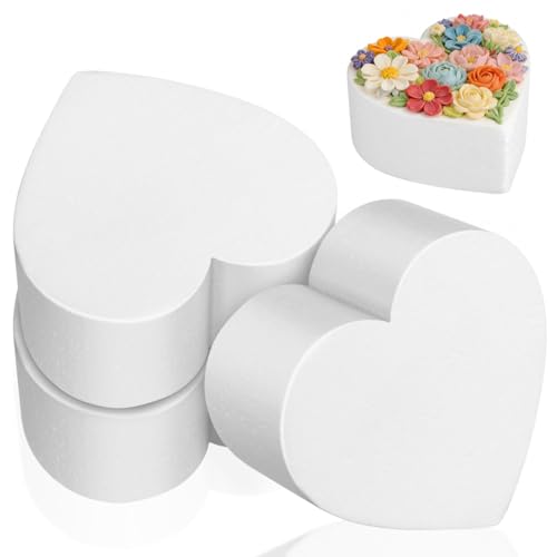Unomor 3Pcs Heart Shaped Cake Dummies Foam Models 5.90X5.90X2.75In Lightweight Cake Decorating Practice Tools for Bakery Display Diy Crafts Party Photography Props