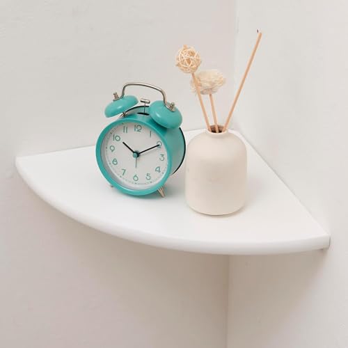 Corner Shelf, Solid Oak Wood Floating Corner Shelf Wall Mount Round End Floating Speaker Shelves with Wire Hole for Small Plant Photo Frame for Bedroom Kitchen, Living Room (White, 8.7in) - color: White, size: 8.7in