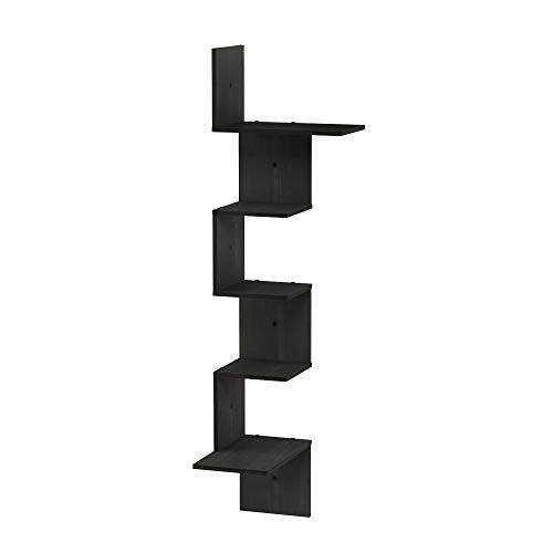 Furinno Rossi Wall Mounted Shelves, 5-Tier Rectangle, Espresso/Black - color: Espresso/Black, style: 5-Tier Square