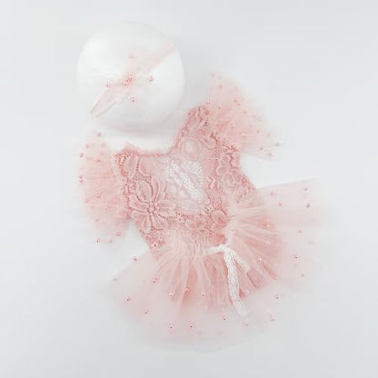 Newborn Photography Outfits Girl Baby Photo Tutu Dress Newborn Photoshoot Romper Baby Picture Lace Outfit - color: Pink6