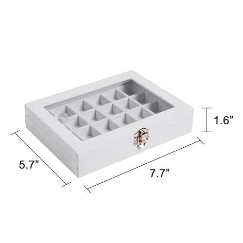 Frebeauty 24 Grid Jewelry Tray,Velvet Stud Earring Organizer,Small Jewelry Organizer with Clear Lid,Lockable Earring Holder Organizer Jewelry Boxes & Organizer Ring Holder for Women & Girls(White) - color: White