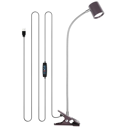 Dott Arts Desk Lamp,USB Clip On Light with 3 Color Modes,LED 10 Levels Brightness Reading Lamp, 360° Gooseneck Book Light,Eye-Care Reading Light for Home Office,Headboards Brown - color: Brown