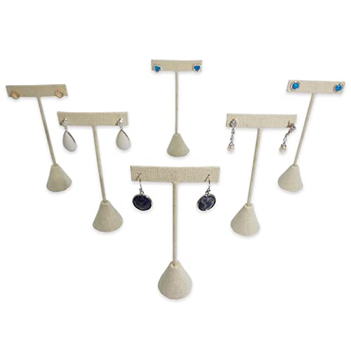 6Pcs Set Earring T Stand Display Set, Jewelry Display Stand for Showroom and Tradeshow Showcase Displays, various materials, 4 1/2 H in; 5 3/4 H in; 6 3/4 H in (Beige Linen) - color: Beige Linen
