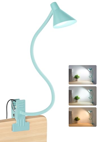 LiFMIRA Reading Light for Bed, Clip-on Desk Lamp with Flexible Neck, 3 Color Modes & 10 Dimmable Brightness, Teal - color: Teal