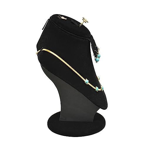 MOOCA Jewelry Display, Black Velvet Stand, Necklace Mannequin, Adjustable Hook, Wood Base, Fits Choker Necklaces, Jewelry Storage - color: Black Velvet