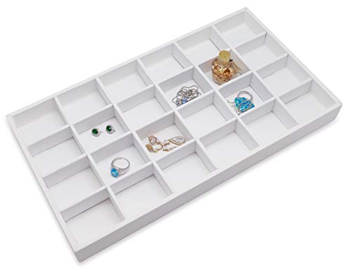 The Display Guys - Stackable Jewelry Tray and Organizer - for Drawers, Dressers, Store Display (24 Compartments, White Leatherette) - color: Leatherette White, size: 24 Compartments