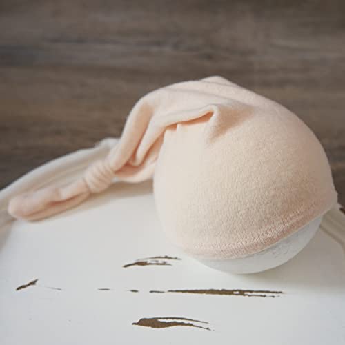 Zeroest Newborn Photography Wraps with Hat Baby Photo Outfit Girl Stretch Blanket Infant Boy Props for Baby Photo Shoot - color: Beige